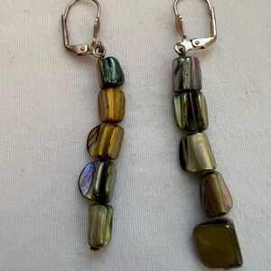 Dyed Shell Silver Tone Lever Back Multicolor Dangle Earrings